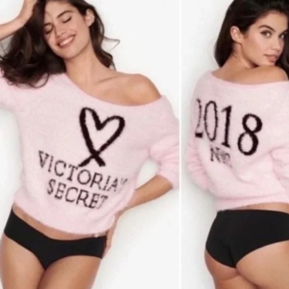 Victoria's Secret 2018 NYC Pink Fuzzy Off Shoulder Sweater Size XS
